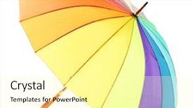  Presentation with umbrella - Presentation design consisting of colorful umbrella isolated on white background and a blonde colored foreground