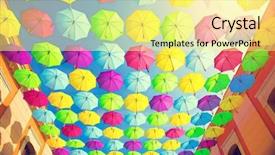  Presentation with sky blue - PPT theme featuring colorful umbrellas background colourful umbrellas background and a blonde colored foreground