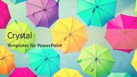  Presentation with sky blue - Slide deck with colorful umbrellas background colourful umbrellas background and a yellow colored foreground