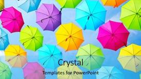  Presentation with tiki colorful beverage umbrellas - Slide deck with colorful umbrellas background colourful umbrellas background and a cyan colored foreground