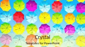  Presentation with tiki colorful beverage umbrellas - Colorful PPT theme enhanced with colorful umbrellas background colourful umbrellas backdrop and a yellow colored foreground