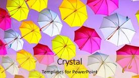  Presentation with tiki colorful beverage umbrellas - Presentation design enhanced with colorful umbrellas background colourful umbrellas background and a yellow colored foreground