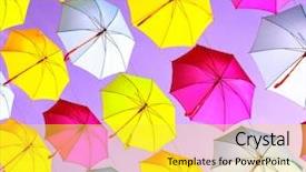  Presentation with tiki colorful beverage umbrellas - Cool new slide deck with colorful umbrellas background colourful umbrellas backdrop and a yellow colored foreground
