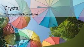  Presentation with tiki colorful beverage umbrellas - Beautiful PPT theme featuring colorful umbrellas in sunny sky backdrop and a light blue colored foreground
