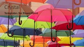  Presentation with tiki colorful beverage umbrellas - Theme having colorful-umbrellas-roof-over background and a red colored foreground