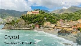  Presentation with colorful - Colorful presentation theme enhanced with colorful view at monterosso al mare cinque terre italy backdrop and a light blue colored foreground