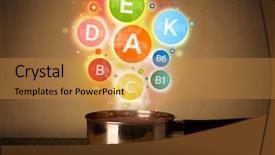  Presentation with healthy food - Theme with colorful vitamins coming background and a gold colored foreground