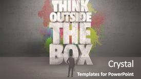  Presentation with quote - Cool new PPT theme with colorful wall with illustrated quote saying think outside the box for a small businessman standing in grey urban space concept backdrop and a gray colored foreground