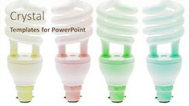  Presentation with light bulbs - Audience pleasing theme consisting of colorful warm and cool energy saving light bulbs arranged on white background backdrop and a cream colored foreground