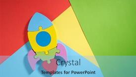  Presentation with rocket - Slide deck having colorful-wooden-puzzle-children-s background and a light blue colored foreground