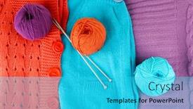  Presentation with wool - Colorful slide deck enhanced with colorful wool sweaters and balls of wool close-up backdrop and a cyan colored foreground