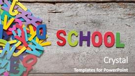 Presentation with school board - Colorful slide set enhanced with school made with wooden letters backdrop and a gray colored foreground