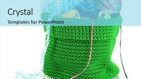  Presentation with yarn - Colorful PPT layouts enhanced with colorful yarn for knitting in green basket isolated on white backdrop and a arctic colored foreground