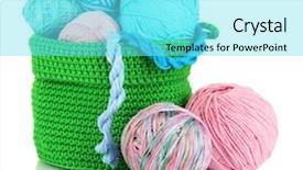  Presentation with yarn - Cool new PPT layouts with colorful yarn for knitting in green basket isolated on white backdrop and a arctic colored foreground