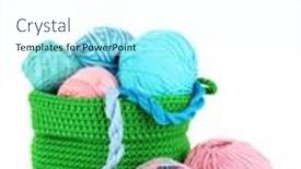  Presentation with yarn - Presentation theme featuring colorful yarn for knitting in green basket isolated on white background and a cool aqua colored foreground