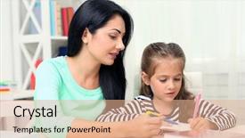  Presentation with school counseling - Slide deck having coloring book - beautiful school girl doing homework background and a coral colored foreground