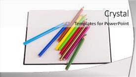  Presentation with spiral notebook for google - Slide set enhanced with coloring book - color pencils placed on notebook background and a white colored foreground