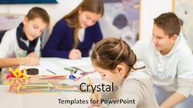  Presentation with elementary school - PPT theme with coloring book - group of elementary school pupils background and a lemonade colored foreground