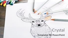  Presentation with deer - Cool new PPT layouts with drawing art therapy - coloring of deer with pencils backdrop and a white colored foreground
