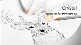  Presentation with deer - PPT theme with coloring of deer with pencils on wooden table close up background and a white colored foreground