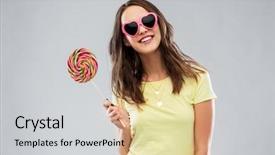  Presentation with teenage girl - Amazing PPT theme having ombre colors - summer valentine's day and people backdrop and a light gray colored foreground