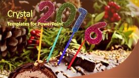  Presentation with christmas fireplace log fire burns - Presentation design enhanced with colors forming the number 2016 background and a tawny brown colored foreground