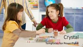  Presentation with elementary children - Beautiful presentation theme featuring colors in art class backdrop and a soft green colored foreground