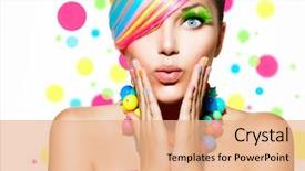  Presentation with beauty makeup - Beautiful presentation featuring colors manicure and hairstyle rainbow backdrop and a coral colored foreground
