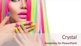  Presentation with beauty makeup - Presentation theme having colors manicure and hairstyle rainbow background and a sky blue colored foreground