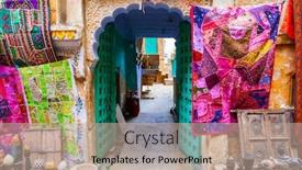  Presentation with old india - Presentation design enhanced with colors-of-traditional-india-shop background and a mint green colored foreground