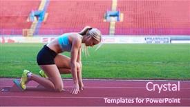  Presentation with blocks - Slide set consisting of colors pixelation - pixelated design of woman sprinter background and a violet colored foreground