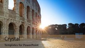  Presentation with rome italy - Beautiful slide deck featuring colosseum in rome at sunrise backdrop and a coral colored foreground