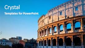  Presentation with history of rome - Beautiful PPT theme featuring colosseum in rome in rome backdrop and a teal colored foreground