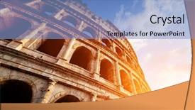  Presentation with ancient symbol writings - Colorful presentation design enhanced with colosseum in rome italy symbol backdrop and a light blue colored foreground