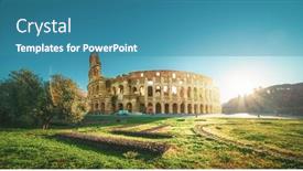  Presentation with rome - Amazing presentation theme having colosseum-in-rome-sunrise-time backdrop and a teal colored foreground