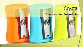  Presentation with capsules green colour - PPT theme having three colors plastic metal - colour pencil sharpeners close-up isolated background and a blonde colored foreground