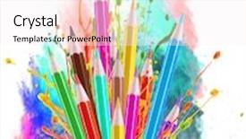  Presentation with pencils - Cool new presentation with crayon art - colour pencils isolated on white backdrop and a sky blue colored foreground