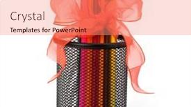  Presentation with pencils - Beautiful PPT theme featuring colour-pencils-isolated-on-white backdrop and a coral colored foreground