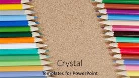  Presentation with pencils - PPT theme featuring colour-pencils-on-orkboard-school background and a coral colored foreground