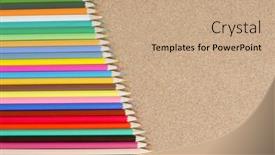  Presentation with pencils - PPT layouts consisting of colour-pencils-on-orkboard-school background and a coral colored foreground