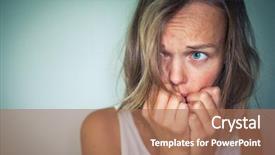 Presentation with psychology depression - Slide deck with colour psychology - young woman suffering background and a coral colored foreground