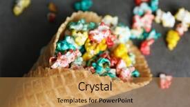  Presentation with coloured - Beautiful slide deck featuring coloured popcorn in the waffle cup on dark background backdrop and a yellow colored foreground