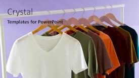  Presentation with rail - PPT theme enhanced with coloured-tshirts-displayed-on-clothing background and a light blue colored foreground