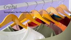  Presentation with rail - Slide set with coloured-tshirts-displayed-on-clothing background and a light blue colored foreground