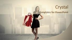  Presentation with red carpet retro style - Audience pleasing PPT theme consisting of colourful backrounds - stylish female standing with red backdrop and a  colored foreground