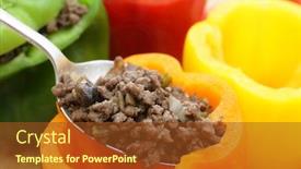 Presentation with celery - Colorful slide set enhanced with colourful bell peppers or capsicums being stuffed with a filling of ground beef mushroom onion and celery backdrop and a tawny brown colored foreground