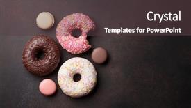  Presentation with donuts - Audience pleasing slide set consisting of colourful chalkboard - colorful donuts and macaroons backdrop and a tawny brown colored foreground