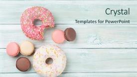  Presentation with donuts - Cool new presentation theme with colourful chalkboard - colorful donuts and macaroons backdrop and a sky blue colored foreground