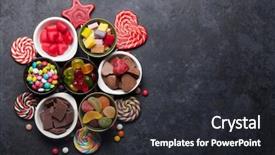  Presentation with sweets - Audience pleasing presentation consisting of colourful chalkboard - colorful sweets lollipops macaroons marshmallow backdrop and a dark gray colored foreground