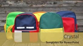  Presentation with children - Slide set consisting of colourful-children-schoolbags-on-wooden background and a yellow colored foreground